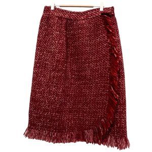 Anik Vintage Wrap Skirt, Chunky Wool Blend, Snap Closure, Red, M